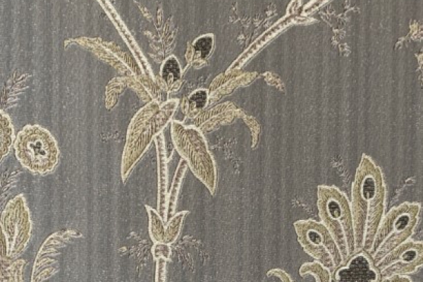کاغذ دیواری طرح گل و برگ و شاخه رنگ طلایی در زمینه خاکستری 