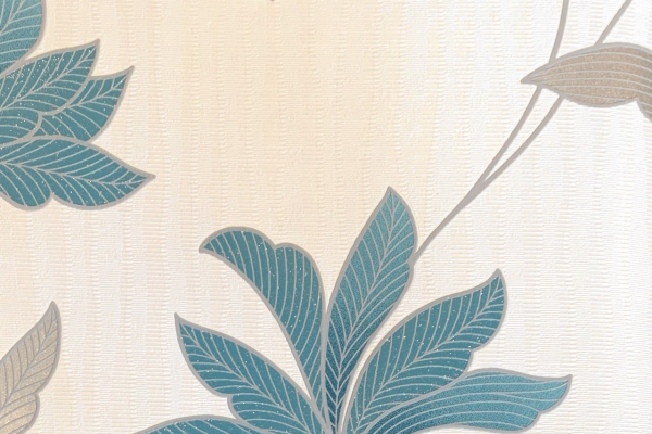 کاغذ دیواری طرح گل های ابی با شاخه های قهوه ای روشن در زمینه کرم
