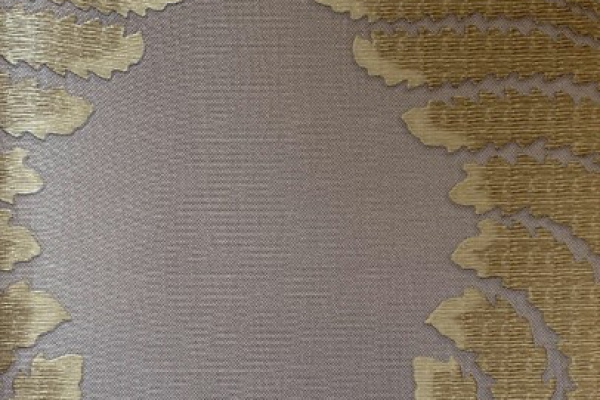 کاغذ دیواری طرح برگ های دندانه دار طلایی در زمینه خاکستری بافت دار